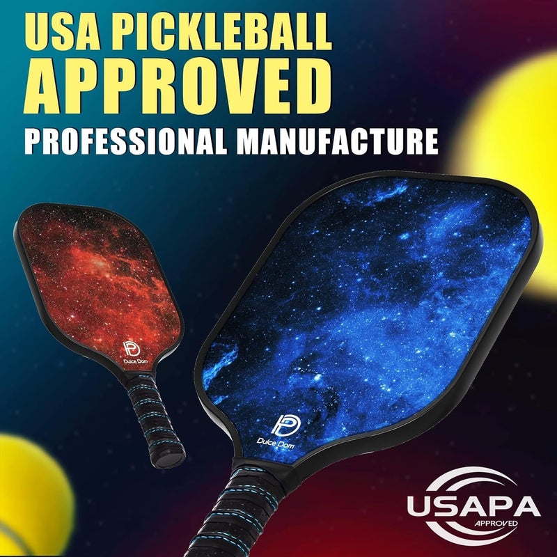 DULCE DOM Pickleball Paddles Set of 2/4 - USAPA Approved, 4 Indoor Outdoor Pickleball Balls, Fiberglass Surface Paddle Racket with Cover Bag, Ideal Training Equipment Gift for Men & Women - Image 3